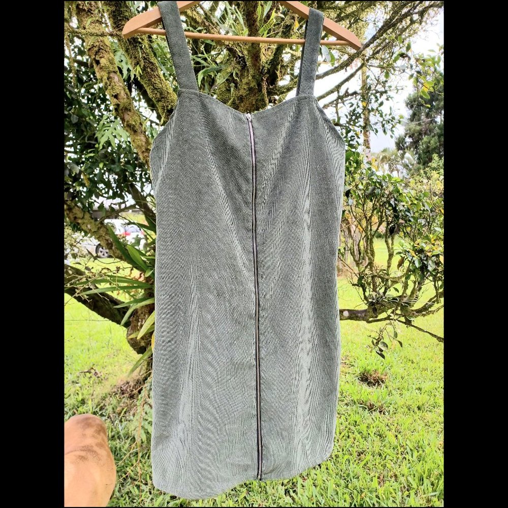 90s style Popular Basics zip up corduroy mini bodycon dress